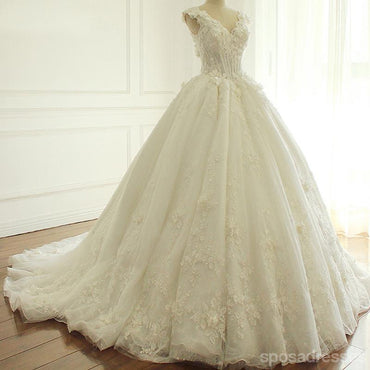 Sexy Backless Cap manga de encaje con cuentas Deep V escote una línea de vestidos de novia de la boda, asequible por encargo vestidos de novia de la boda, WD262