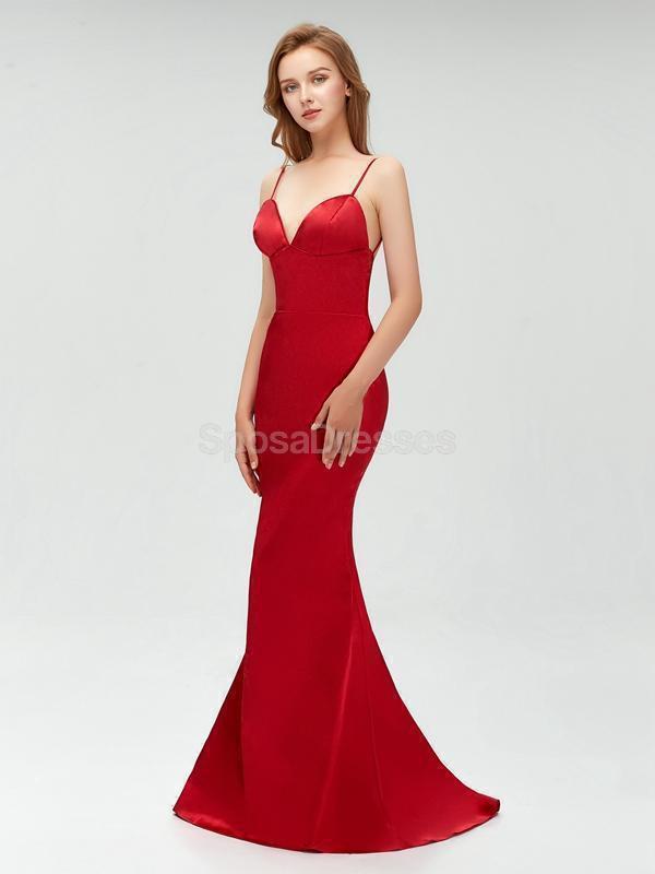 Günstige Einfache Backless Dark Red Mermaid Lang Abend Party Prom Kleider, 175200