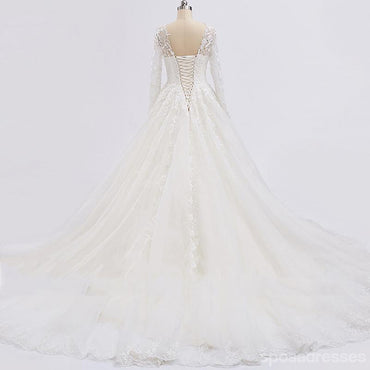 Rendas manga longa frisada ver através de uma linha de vestidos de noiva de casamento, Acessível Custom Made casamento vestidos de noiva, WD264