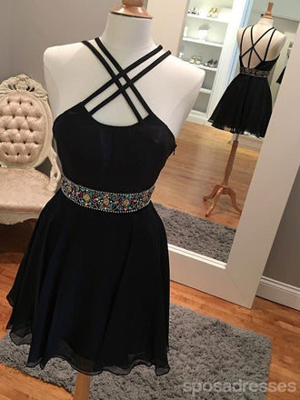 Σέξι Backless σύντομη Rhinestone Μαύρο Homecoming Φορέματα 2018, CM485