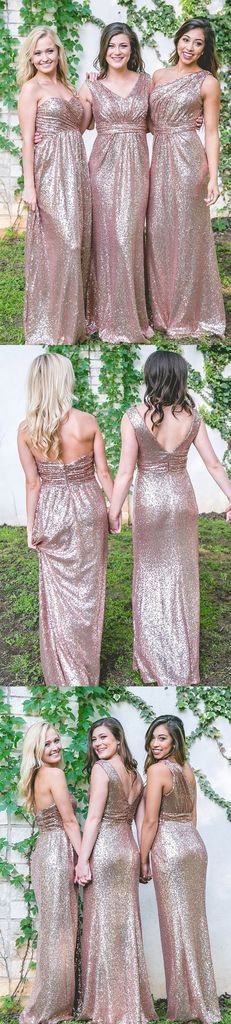 Αναντιστοιχία ροζ χρυσό πούλιες Φορέματα μακράς παράνυμφων σε απευθείας σύνδεση, WG551
