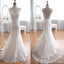 Décolleté en pointe élégant populaire longue sirène robe de mariée de lacet blanche, robes du parti de mariage, WD0045