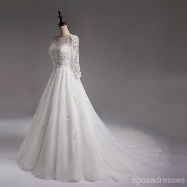 Προκλητικός Δείτε Μέσω Μακρύ Μανίκι Δαντέλα Μια γραμμή Νυφικά Φορέματα, Οικονομικά Custom Made Νυφικά Φορέματα, WD266