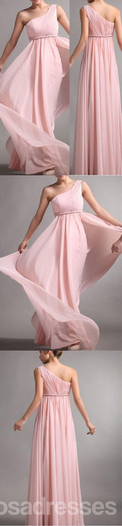 Δημοφιλές Junior One Shoulder Pink Chiffon Simple Cheap Long Pleating Wedding Party Dress Hot Sale Bridesmaid Dresses, WG49