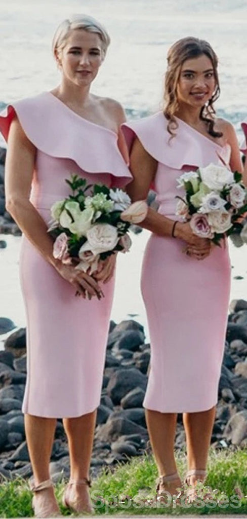 Vestidos de dama de honor baratos cortos de un hombro rosa en línea, WG674