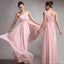 Popular Junior One Shoulder Pink Chiffon Simple Cheap Long Pleating Wedding Party Vestido de dama de honor caliente, WG49
