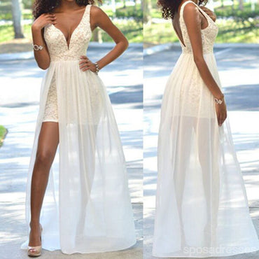 Cheap Popular Simple Ivory Lace Side Slit Chiffon Wedding Party Dresses, WD0048