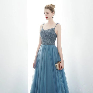 Spaghetti Straps Dusty Blue Cheap Evening Prom Dresses, Evening Party Prom Dresses, 12176