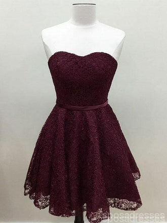 Sweetheart Cute Simpe Maroon Short Lace Homecoming Φορέματα 2018, CM491