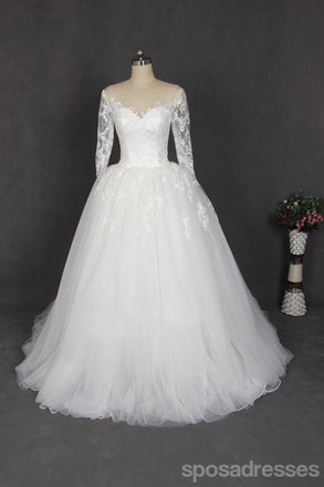 Manches longues Dentelle Hors de l'Épaule en Tulle Robes de Mariée sur mesure à Long Robe de Mariée, pas Cher Robes de Mariée, WD201