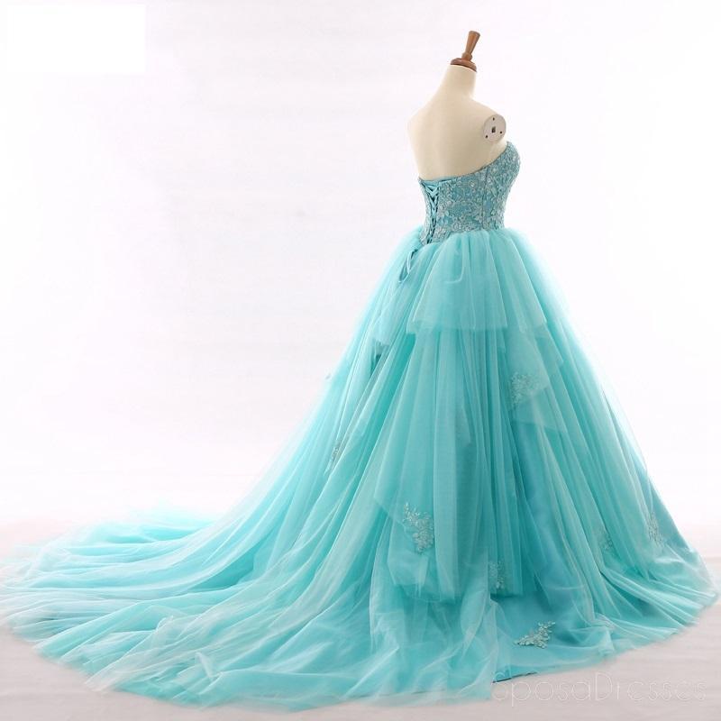 Tiffany Blue A-line Lace Φθηνά μακρά βραδινά φορέματα Prom, Φθηνά Custom Sweet 16 φορέματα, 18516