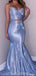 Blue Spaghetti Straps Mermaid Evening Prom Robes, Evening Party Prom Robes, 12190