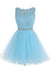 Sexy Abrir back Light Blue lace Tule baile vestidos de baile, CM0020