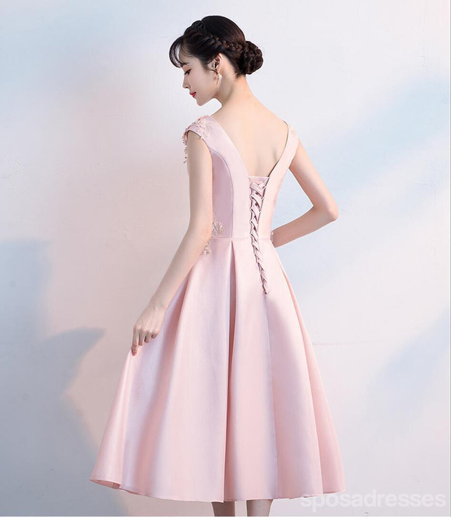 Simple Cap Sleeve Blush Pink Vestidos de fiesta baratos en línea, CM698