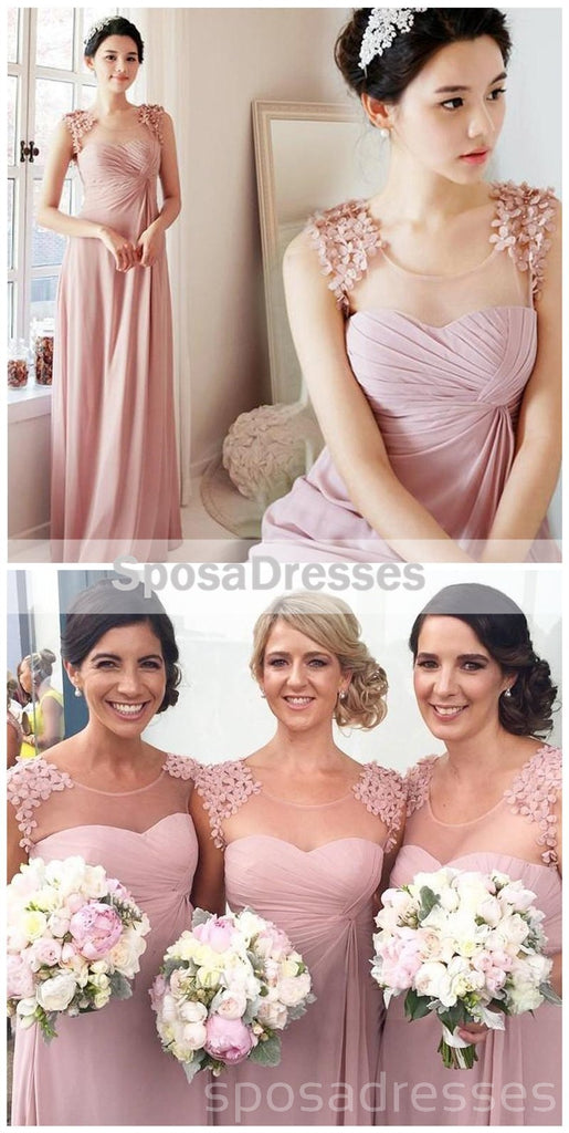 Ροζ Scoop επί Παραγγελία Σιφόν Μακρά Φορέματα Παράνυμφων, WG224