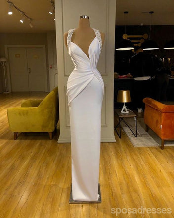 Unique White Sheath V-neck Cheap Long Prom Dresses Online,13012