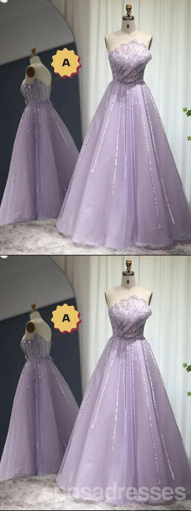 Elegant Purple A-line Strapless Maxi Long Prom Dresses,Evening Dresses,13176