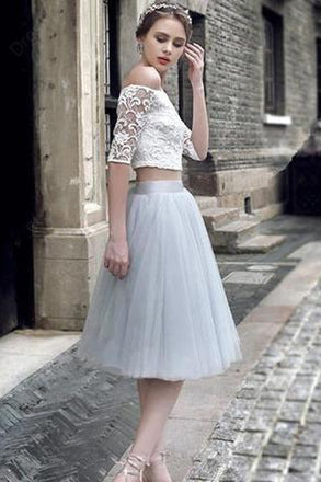 Sexy deux pièces hors épaule dentelle robes de bal courtes de retour, robes de bal à prix abordable Sweet Sweet 16, robes de cocktail de retour parfaites, CM362