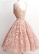 Peach Lace Scoop Neckline Short Cute homecoming prom dresses, CM0009