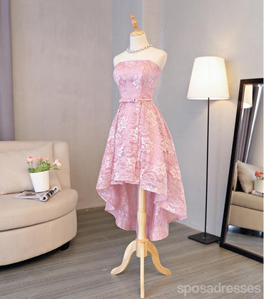 Στράπλες Δαντέλα Υψηλών Χαμηλών Ρόδινων Homecoming Prom Φορέματα, Οικονομικά Σύντομο Κόμμα Χορό Γλυκό 16 Φορέματα, Τέλεια Homecoming Φορέματα Κοκτέιλ, CM329