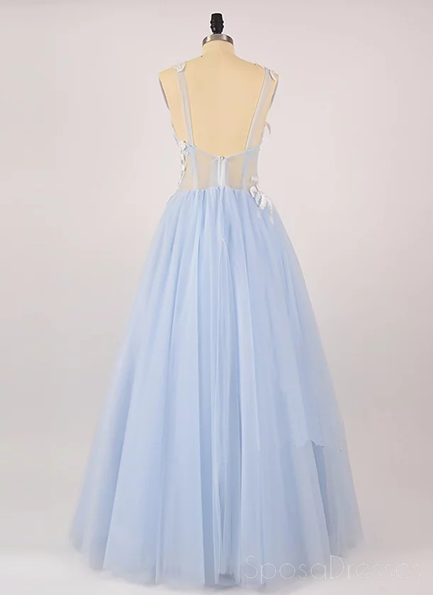 Ανοιχτό μπλε φόρεμα με δαντέλα φθηνά μακρά βραδινά φορέματα, φθηνά προσαρμοσμένα Sweet 16 φορέματα, 18518