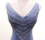 V-Ausschnitt Staubblau Perlen A-Linie lange Abend Abendkleider, 17620