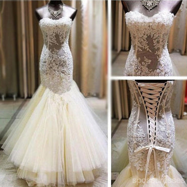 Η προκλητική αγαπημένη δαντελλών ελεφαντόδοντου βλέπει μέσω των φορεμάτων γαμήλιας δεξίωσης τούλι γοργόνων, WD0051