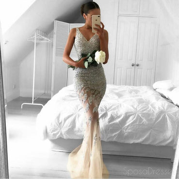 Unique Long Mermaid Evening Prom Dresses,  Custom Lace Long Party Prom Dresses, 17023