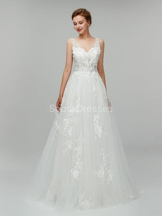 Lacet dos nu sexy V cou robes de mariée bon marché robes de noce en ligne, bon marché, WD553