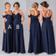 Mismatched Chiffon Navy Blue Floor-Length A Line Sexy Bridesmaid Dresses, WG52
