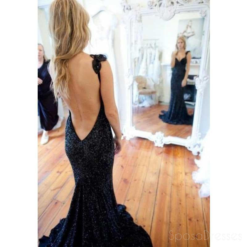 Schwarzes Pailletten Meerjungfrau Abend Prom Kleider, Sexy Backless Partei-Kleid Benutzerdefinierte Lange Prom Kleid, Billige Partei-Abschlussball-Kleid, Formale Kleid, 17024