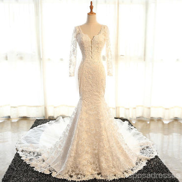 Vestidos de casamento de casamento de sereia de cadarço de manga longos sem encosto sexy, vestidos de casamento de casamento feitos alfandegários baratos, WD272