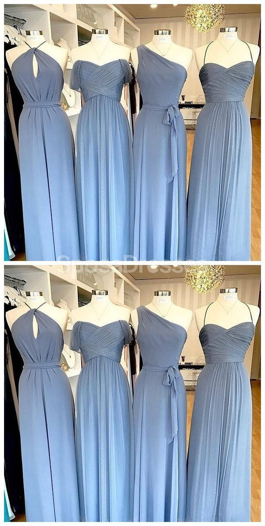 Mismatched Chiffon Blue Cheap Long Simple Bridesmaid Dresses Online,  WG725