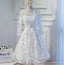 Μακρυμάνικο λευκό ανοιχτό πίσω δαντέλα Χαριτωμένα φορέματα Homecoming Prom, Προσιτά φορέματα κοντό πάρτι Prom, τέλεια φορέματα Homecoming, CM315