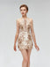 Gold Lace Sparkly Halter Billig Homecoming Dresses Online, Günstig Short Prom Dresses, CM815