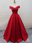 Simple Red Off Shoulder Μια γραμμή μακρά φθηνά βραδινά φορέματα, 17537