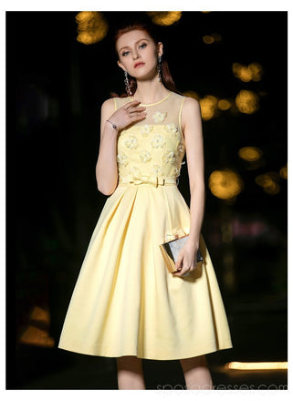 Scoop Pastel Yellow Flower Φτηνά Homecoming Φορέματα Online, Φθηνά Κοντά Φορέματα Prom, CM780