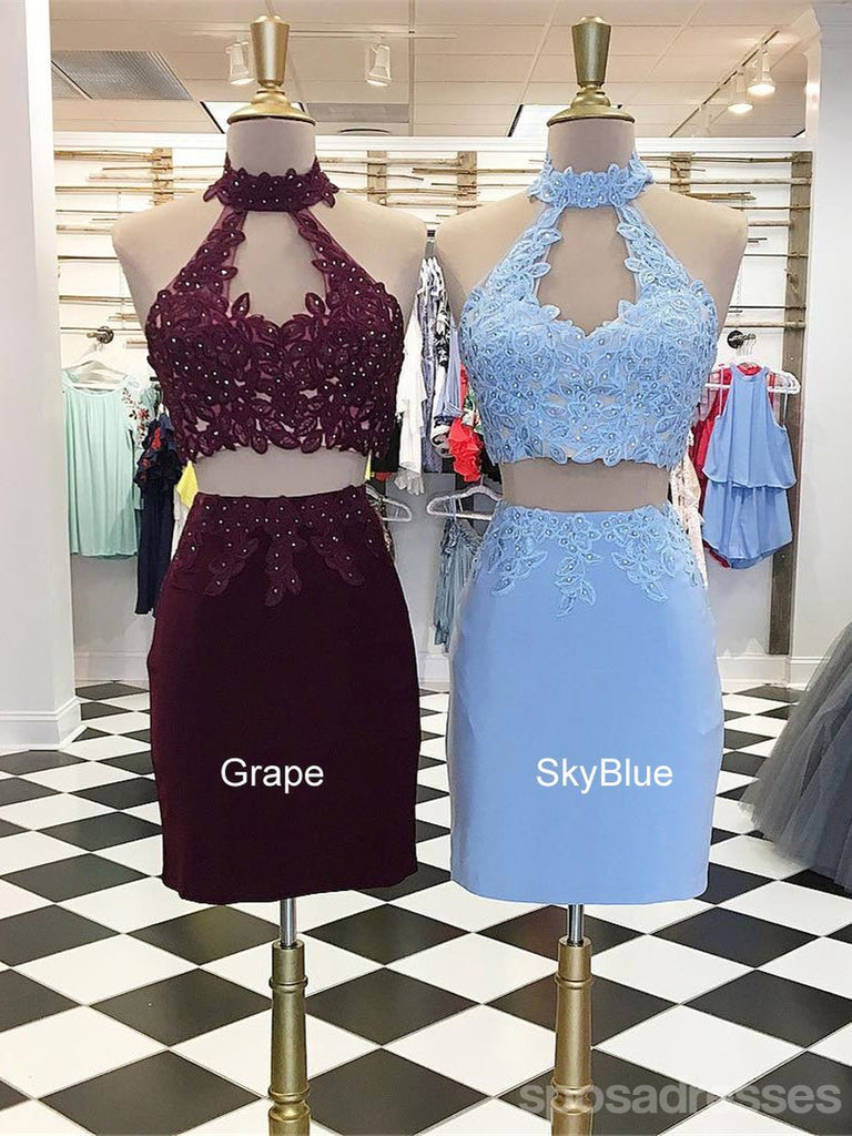 Sexy Halter Two Pieces Short Homecoming Dresses 2018, CM502