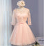 Μακρύ μανίκι φως ροδάκινο ανοιχτό πίσω δαντέλα χαριτωμένο Homecoming Prom Φορέματα, προσιτές σύντομο κόμμα Prom Φορέματα, τέλεια Homecoming Φορέματα, CM319