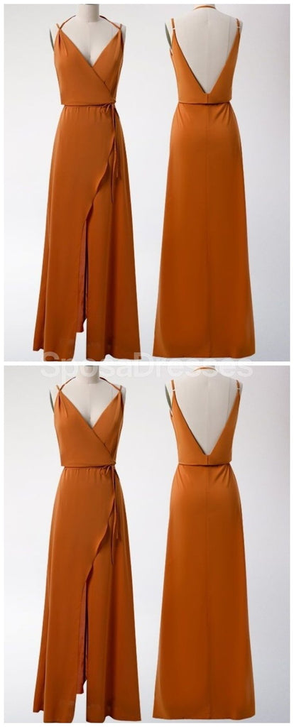 Vestidos de dama de honor largos baratos naranja quemado en línea, Vestidos de damas de honor baratos, WG721