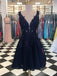 Navy Lace Beaded V Neck Short Cheap Homecoming Dresses Online, CM584