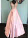 V Neck Pink A línea Heavliy Beaded Long Evening Prom Dresses, 17540