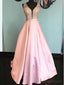 V Neck Pink A line Heavliy Beaded Long Βραδινά Prom Φορέματα, 17540