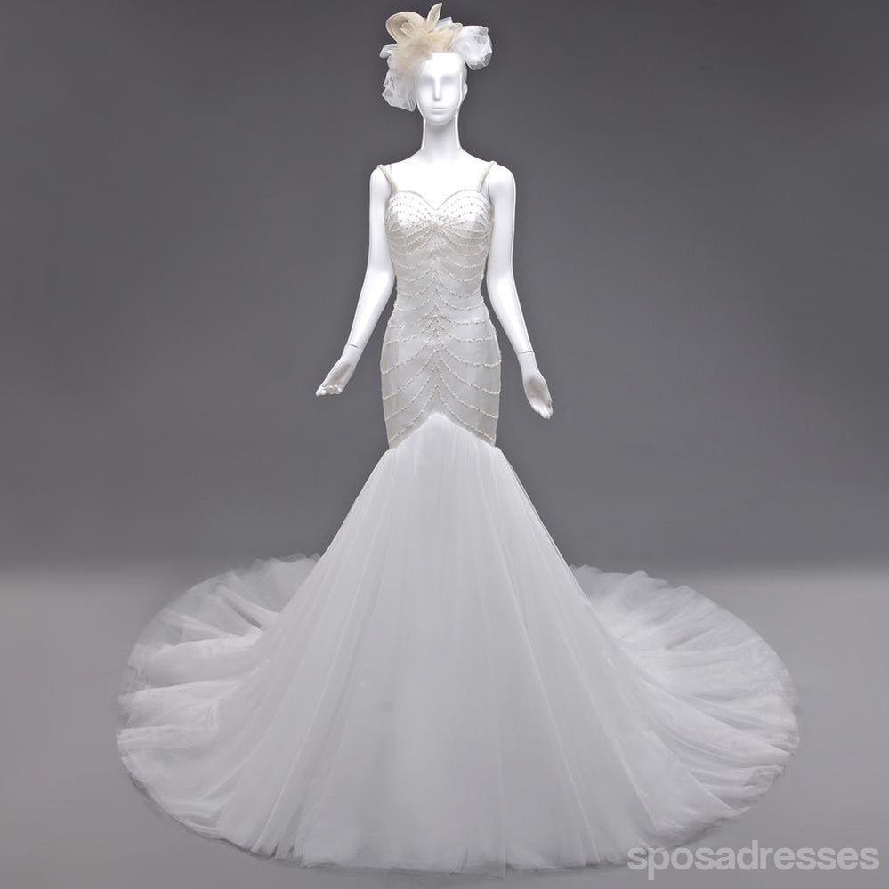 Sweetheart Sexy Backless Mermaid Pearls Beaded Wedding Bridal Dresses, Cheap Custom Made Wedding Bridal Dresses, WD277
