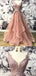 V-neck Dusty Peach Tulle A-line Μακρά βραδινά φορέματα Prom, Φθηνά φορέματα Custom Prom Prom, 18624