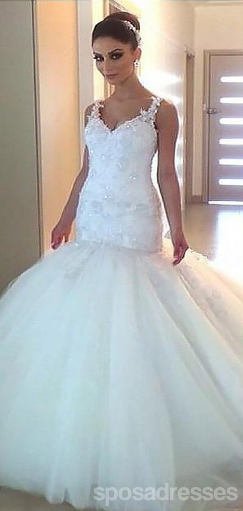 Vestidos de novia de sirena con tirantes de encaje sin espalda sexy en línea, vestidos de novia de encaje baratos, WD450