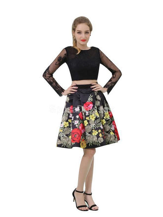 Dos Mangas Largas Mangas Negro Barato Homecoming Vestidos En Línea, Barato Short Vestidos De Graduación, CM806