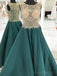 See Through Heavily Beaded Bateau Green A-line Long Evening Prom Dresses, 17574