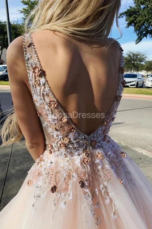 Σέξι Backless Pink Lace Beaded Evening Prom Φορέματα, Βραδινά Κόμμα Prom Φορέματα, 12289