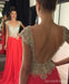 Rouge sans dos Evening Prom Dresses, Chiffon Prom Dresses, manche de casquette Prom Dress, robe de bal personnalisée, 2017 Prom Dress, robe de bal personnalisée, 17005